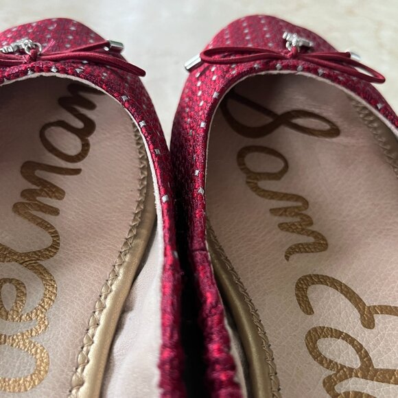Sam Edelman Sz 9 Felicia Ballet Flat Burgundy Damask with Bow and Logo Charm - Picture 15 of 16